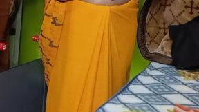 Indian Beautiful Bhabhi in Yellow Color Sari.