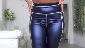 Ass in blue shiny yoga pants a