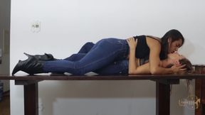 Two Stunning Brunettes Kissing in Tight Jeans!!