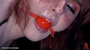 Gagged redhead shemale gets suspension