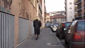 The Old Slut Comes Home and Masturbates on the Stairs