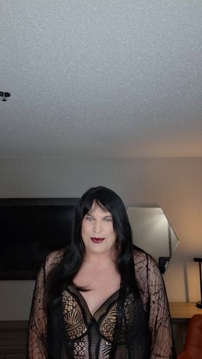 Hotel room bday surprise, dressed in new classy sexy lingerie and new wig!