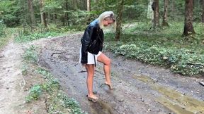 Barefoot in mud, dirty feet, walking barefoot in mud, sexy feet in mud, girl walking barefoot in mud