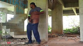 Worker alone on the construction site.