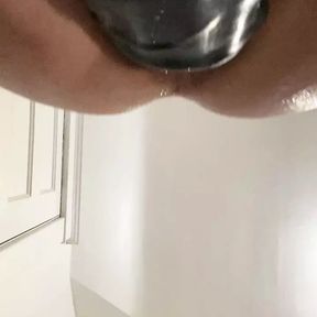 Sweaty ass riding huge dildo on mirror