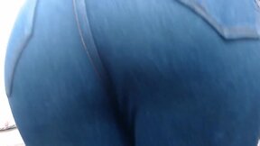 Transsexual in jeans wanks her juicy dick