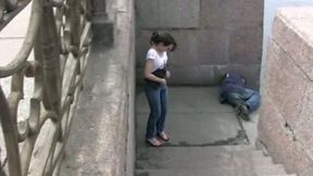 Public pissing outdoor solo scene with nasty brunette Elizabeth