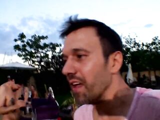 Outdoor double penetration Wild Screw with Tattooed Golden-haired Playgirl