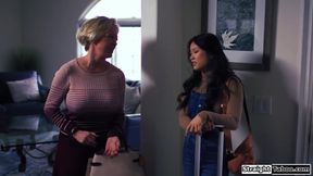 Asian teen spanked by milf family friend for being a lesbian