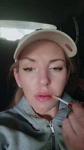 Hot lipstick lesbian lip lock