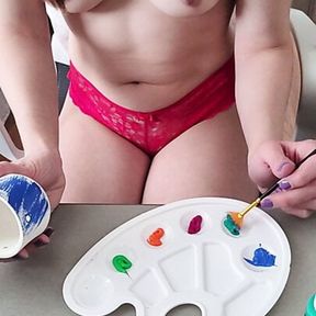 hot teen with natural tits paints with webcam on