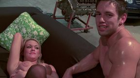 Stud finger fucks busty blonde hottie before she rides him reverse cowgirl
