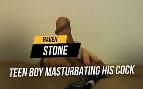 Teen boy masturbating his cock on the bed