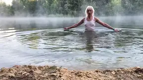 Swimming in the lake on morning in clothes...and nude... wet &amp; happy! wetlook transgirl.