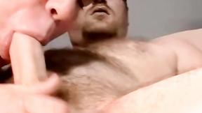 ”Massive unshaved dude allows a mature gay to suck him dry”