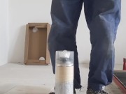 A horny worker shoves assembly foam in his ass