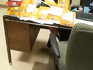 tall older lady in office with her foot serf