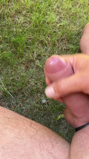 Small cumshot outdoors
