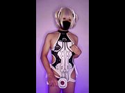cyber femboy squirts her juices with automated stroker