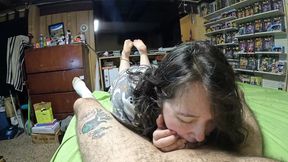 Stepdaughter pleases me with a hot blowjob then I fuck her hard on the bed
