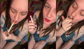 Smoking Close Up - Smoking Reds With Red Lips