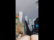 THIGH SQUEAKS BENEATH SOFT LEATHER FEET
