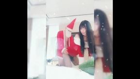 Horny Chinese T-model deep-inhaling and getting banged by Santa Claus ho ho ho!