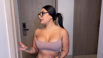 Slutty neighbor wanted cock and comes to my apartment with an excuse and profit because my girlfriend is not there on New Year's