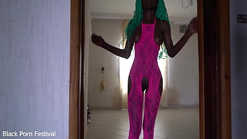 Sexy ebony slim body in a combi getting hot sex