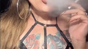 Topless stepmother Smoking facing her stepson - Audible Inhales and exhales - Dunhill White 100