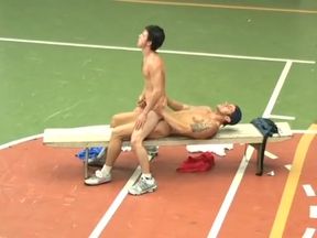 Muscular tattooed coach and player flip fuck