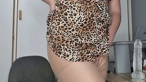 Slutty MILF Shreds Her Pantyhose to Fuck Herself with Cum-Coated Dildo