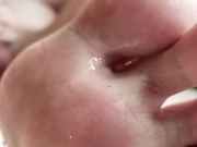 Bear jerks off with cum on his feet!