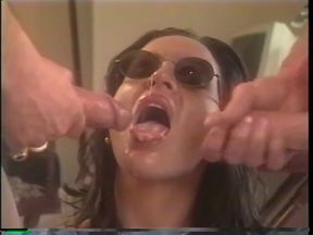 Slut takes cumshot on face after sucking cock and toy banging ass (Videos has no audio but music)