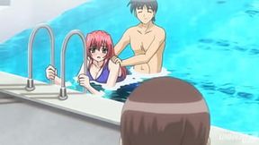 Busty Asian teen gets caught fucking in the pool by her step brother
