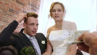 Married couple sells the bride's tight pussy for cash