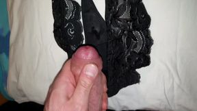 Playing and fucking my mommys sexy black lace thongs