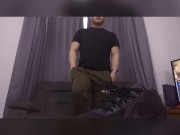 horny chav kicks nike shoes off then strips and spunks everywhere in living room