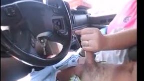 Wife Gives Sissy Girl a Handjob While Driving in Town Making a Cum Mess Everywhere
