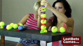 The strip game loser's giggles and sensitive skin speak volumes