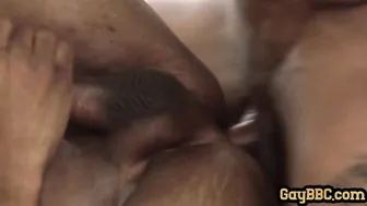 Muscular BBC stud barebacks ebony jock in passionate duo