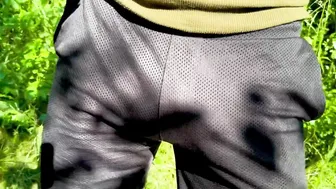Muscular Black Guy Strips and Strokes His Big Cock Outdoors