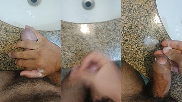 jerkingoff with cream and Cumming on the sink