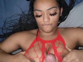 Ebony Goddess Gives Extreme Deepthroat to a Huge Penis