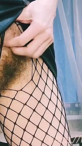 An Stepaunt with Glasses and Fishnet Tights Is Flirting with You, Teasing You. Fingers in a Hairy Pussy. Hairy Armpit Fetish.
