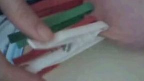 Stunning homemade solo with me attaching clothespegs to my tits