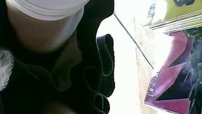 Horny random teen in the public place spied and filmed upskirt