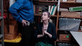 Quivering lips service the commanding officer, craving a release from custody