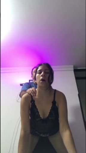 The tenant is fucked in a doggy position without her husband noticing.