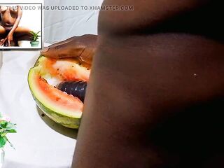 Male masturbation porn using ravishing watermelon as a wet cunt. I drilled & enjoyed while watching female hawt vagina till I got cum